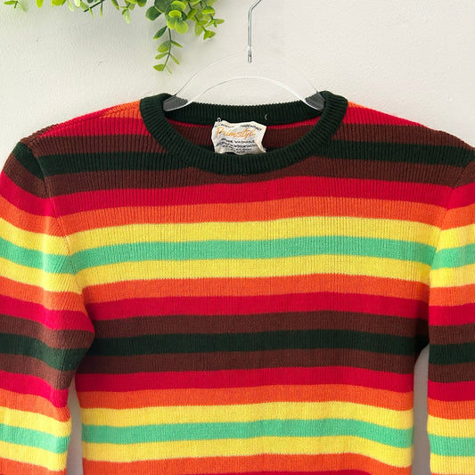 Vintage 1970s Primstyle Rainbow Stripe Woolworth Funky Sweater