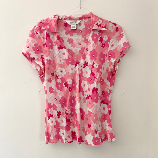 Allison Taylor Vintage Floral Print Silk Collared Shirt Large