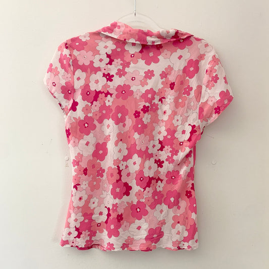 Allison Taylor Vintage Floral Print Silk Collared Shirt Large