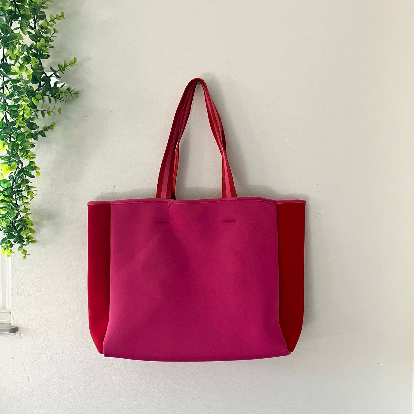 Summersalt Neoprene Pink Hisbiscus Red Lava Beach Tote Bag
