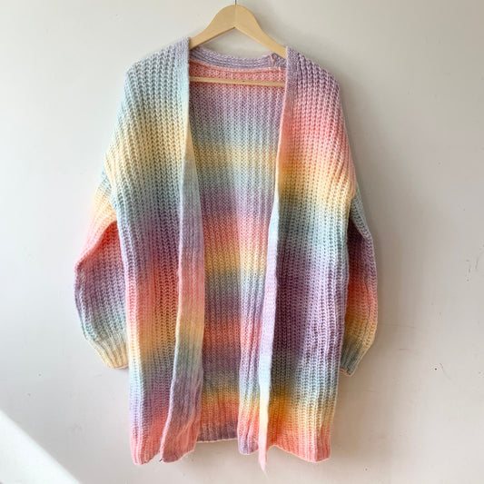 Pastel Rainbow Purple Pink Knit Cardigan Sweater XXXL
