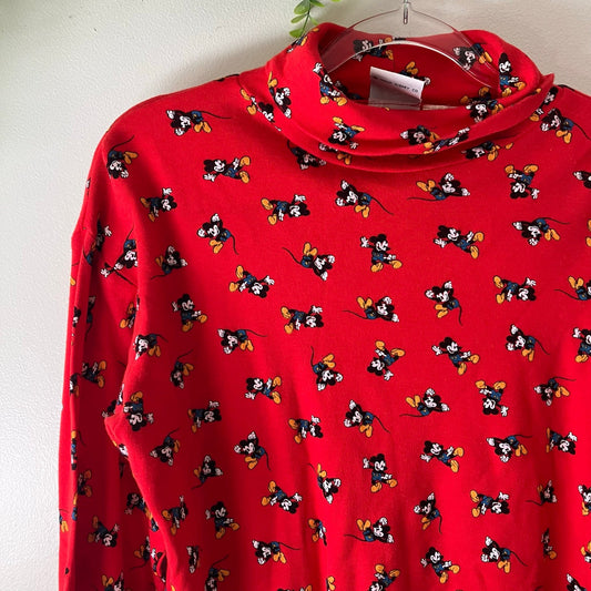 Vintage 1990s Mickey Mouse Red Long Sleeve Turtleneck Sweater