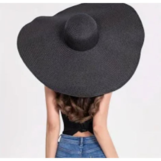 Oversized Large Wide Brim 22 inch 57 CM Black Huge Beach Straw Paper Sun Hat