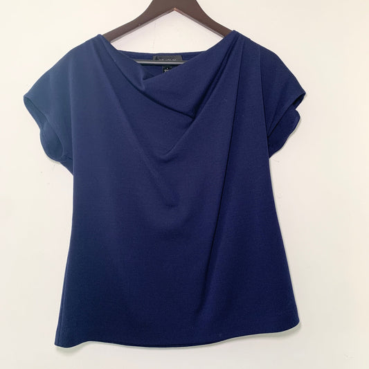 St. John Navy Blue Cap Sleeve Wool Blend Cowl Neck Top