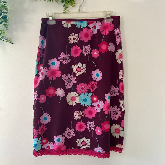 Vintage Xhiliration 1990s early Y2K Plum Floral Silk Straight Skirt