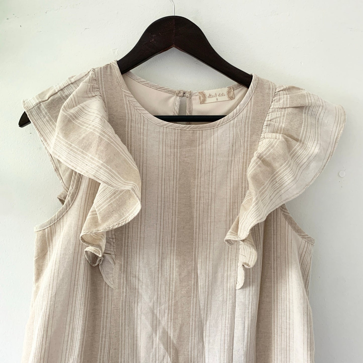 Altar'd State Cream Tan Striped Mini Dress Ruffled Sleeves