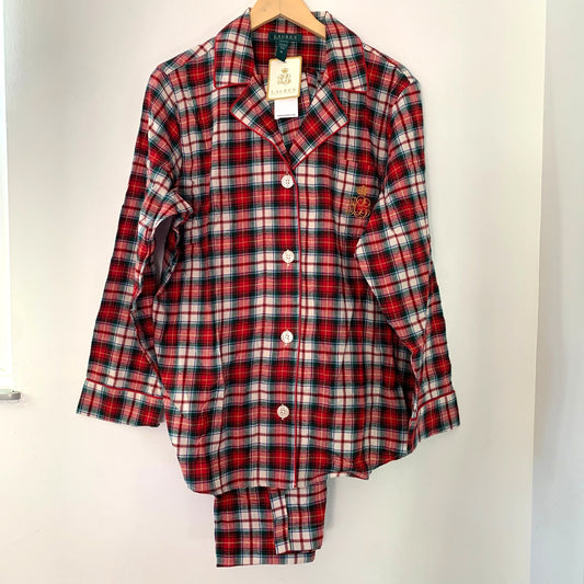 Ralph Lauren Polo Plaid Red White Winter Pajama Two Piece Set Women's New XL