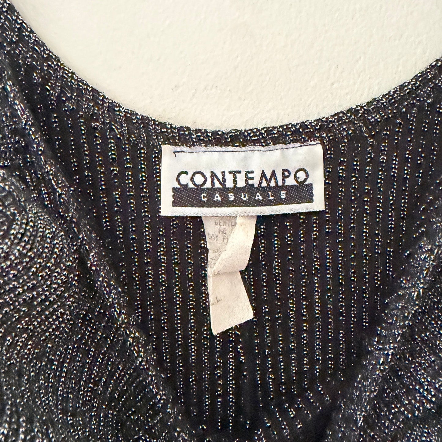 Contempo Casuals Vintage Metallic Silver Black Slip Bodycon Maxi Dress 90s