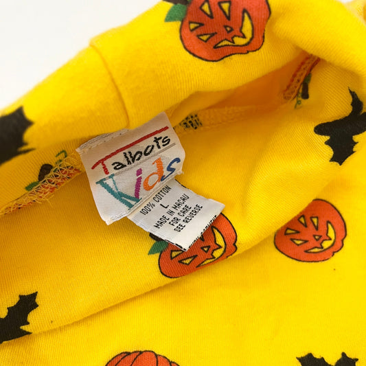 Vintage Kids Halloween Pumpkin Bats Turtleneck Sweater - Talbots Large Yellow
