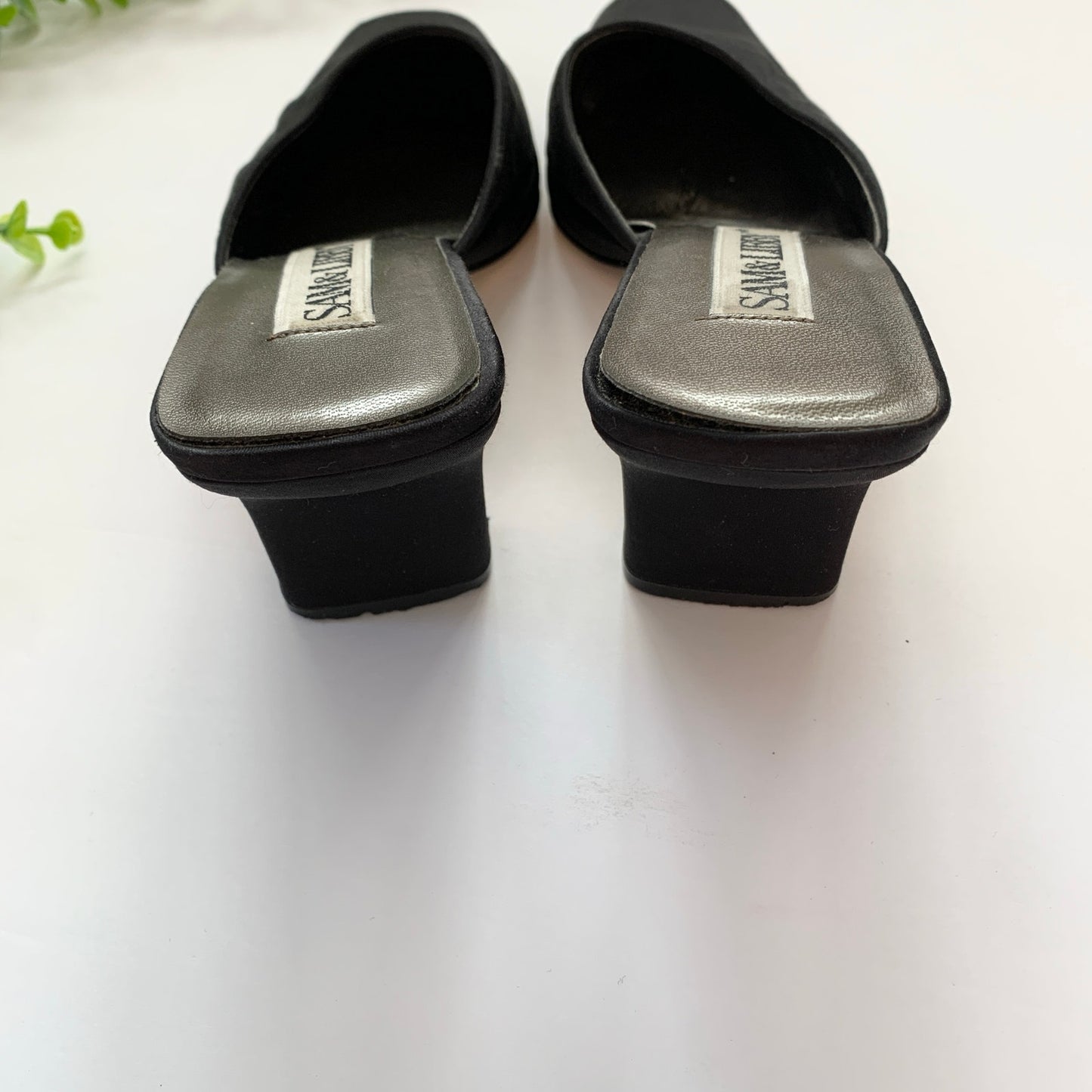 Vintage Sam and Libby Kitten Heel Square Toe Mule Leather Sole Shoes sz 9 Black