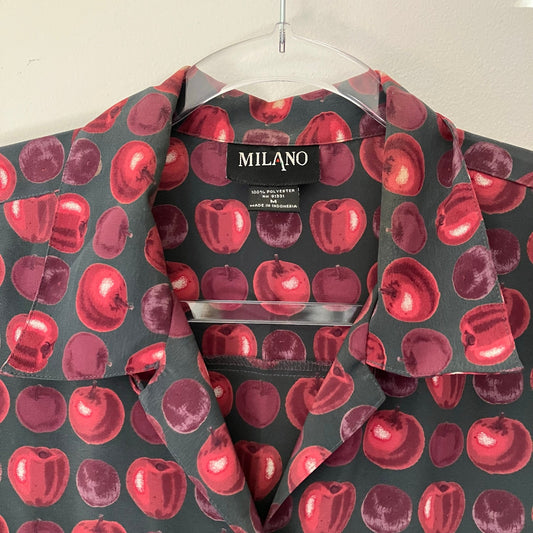 Vintage Milano Apple Print Red Dark Gray Button Up Shirt