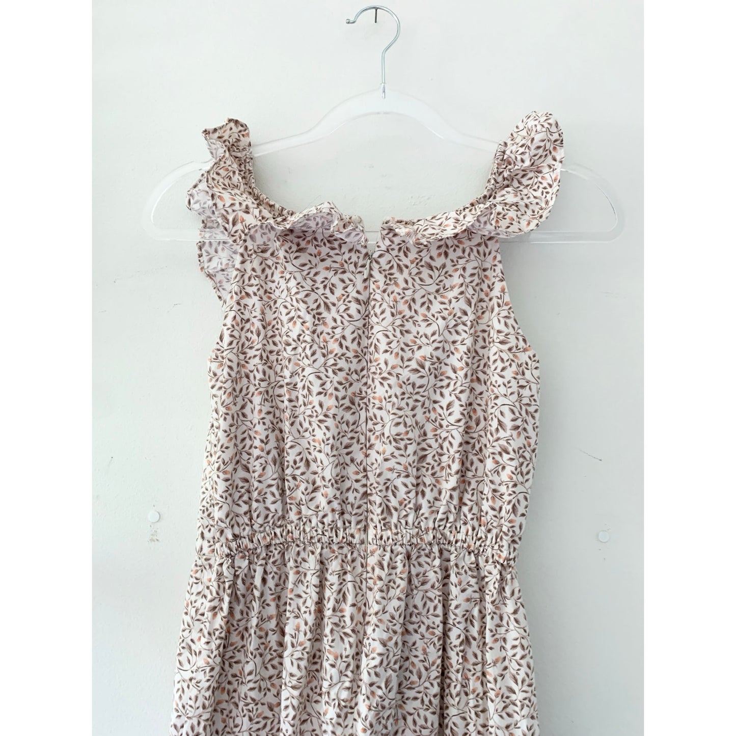 Gal Meets Glam Ruffle Neck Ditzy Floral Tan Cotton Jumpsuit