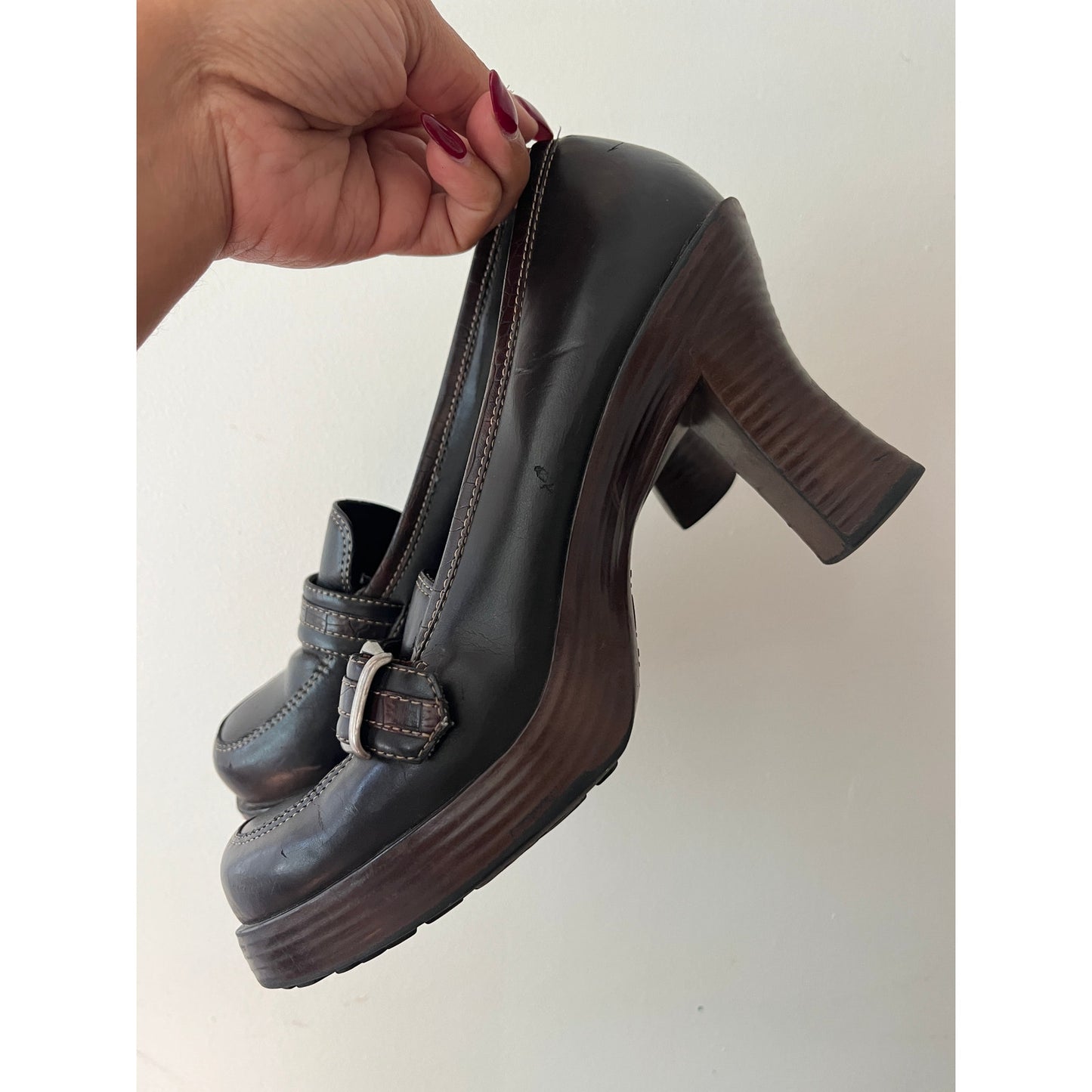 LEI Chunky Dark Brown Oxford Heel Shoes size 8.5 Y2K