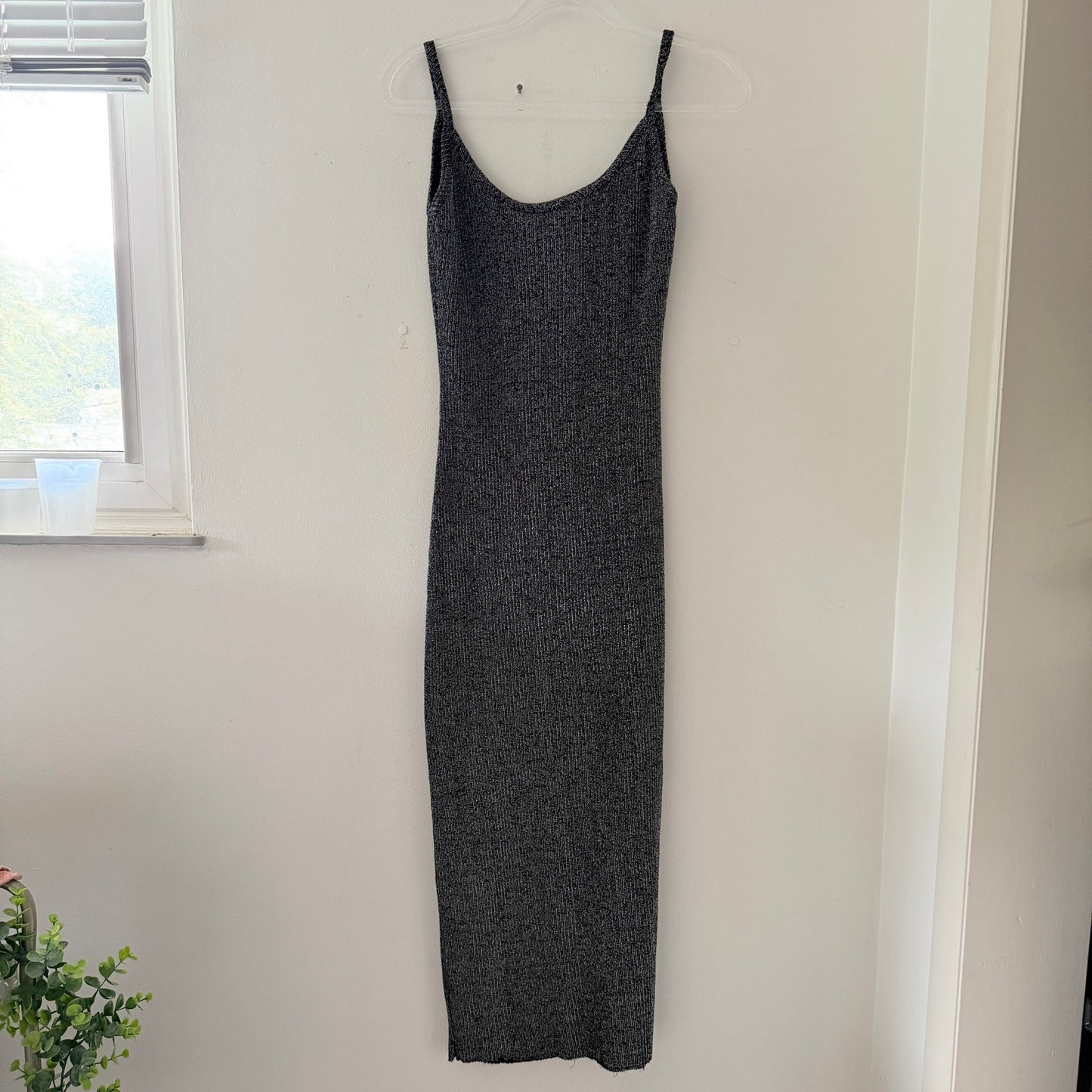 Contempo Casuals Vintage Metallic Silver Black Slip Bodycon Maxi Dress 90s