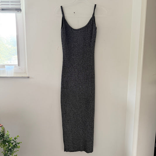 Contempo Casuals Vintage Metallic Silver Black Slip Bodycon Maxi Dress 90s