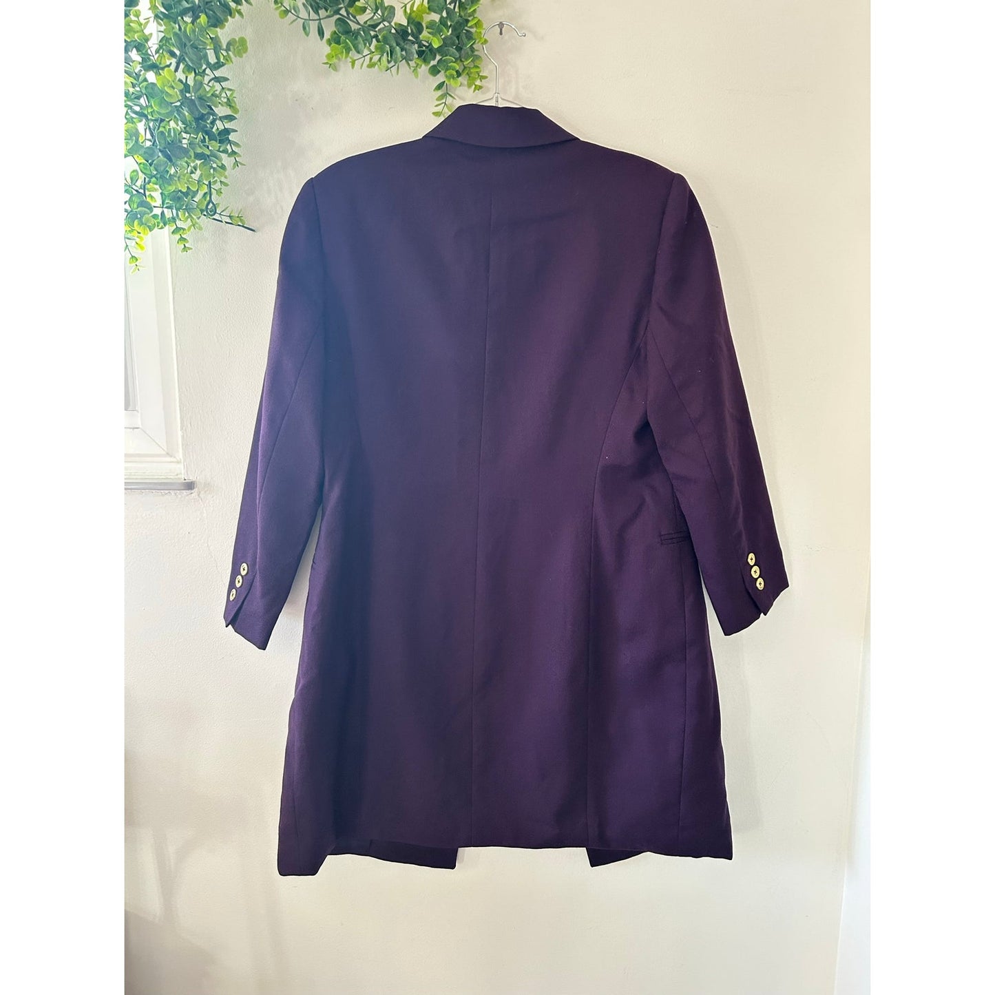 Harve Benard Petite Plum Purple Double Breasted Wool Vintage Long Blazer
