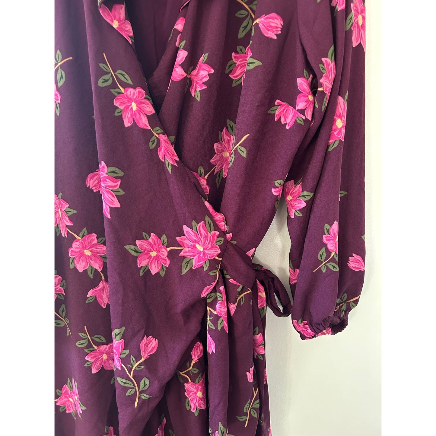 Draper James RSVP Long Sleeve Ruffle Midi Dress Burgundy Purple Pink Floral