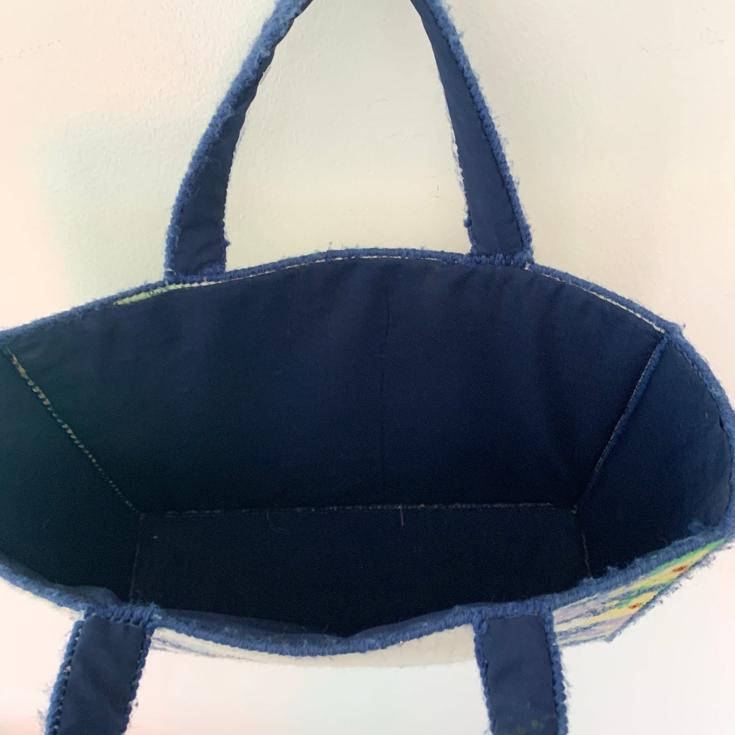 Vintage 1970s Needlepoint Butterfly Purse Tote Bag Blue White