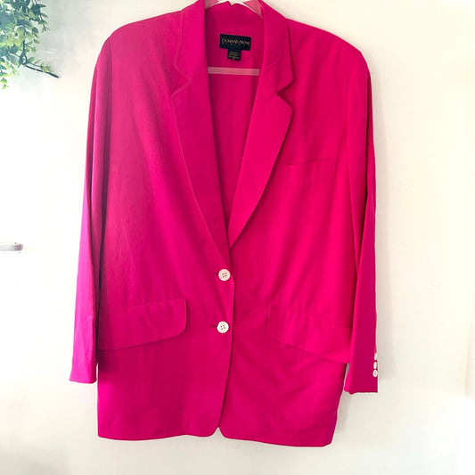 Donna Karan New York Silk Blazer Medium Pink Fuchsia Two Button Jacket