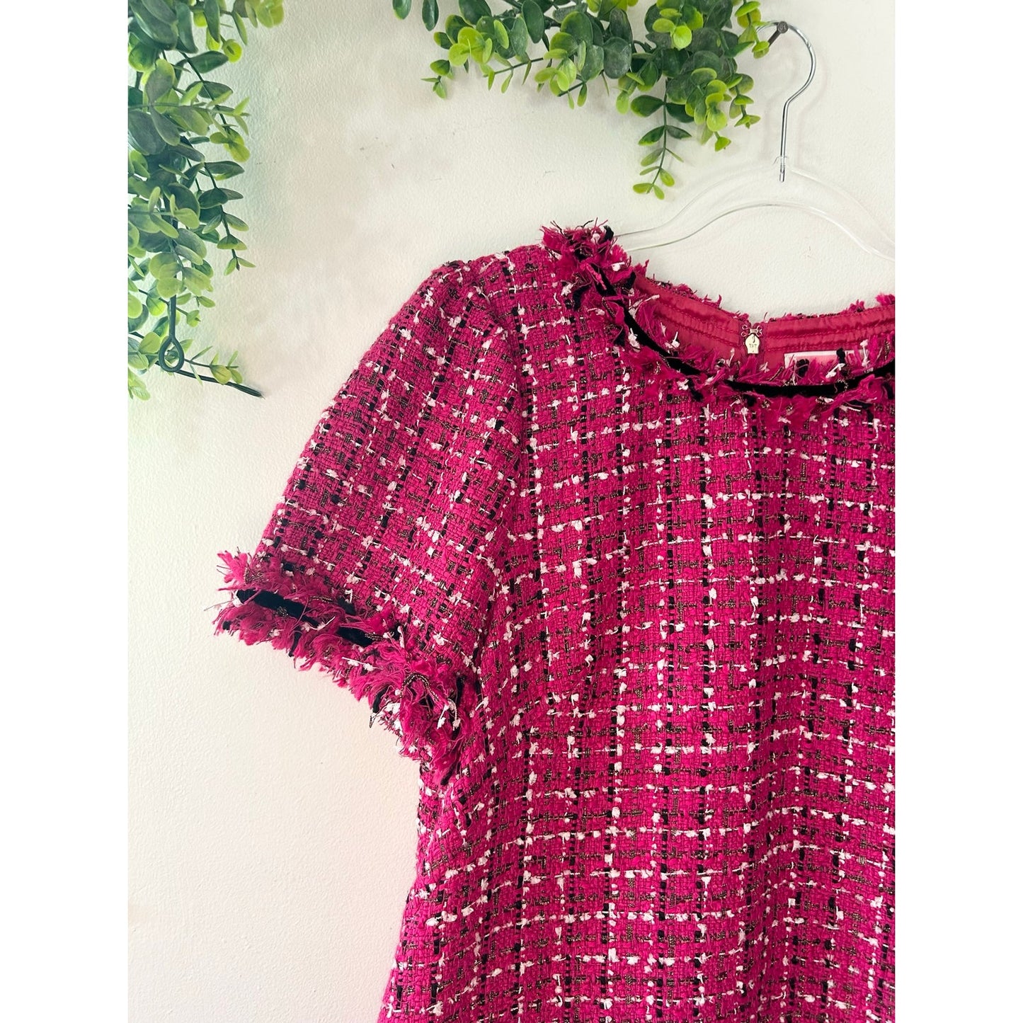 Kate Spade Festive Tweed Mini Dress Magenta Pink White Plaid K9841