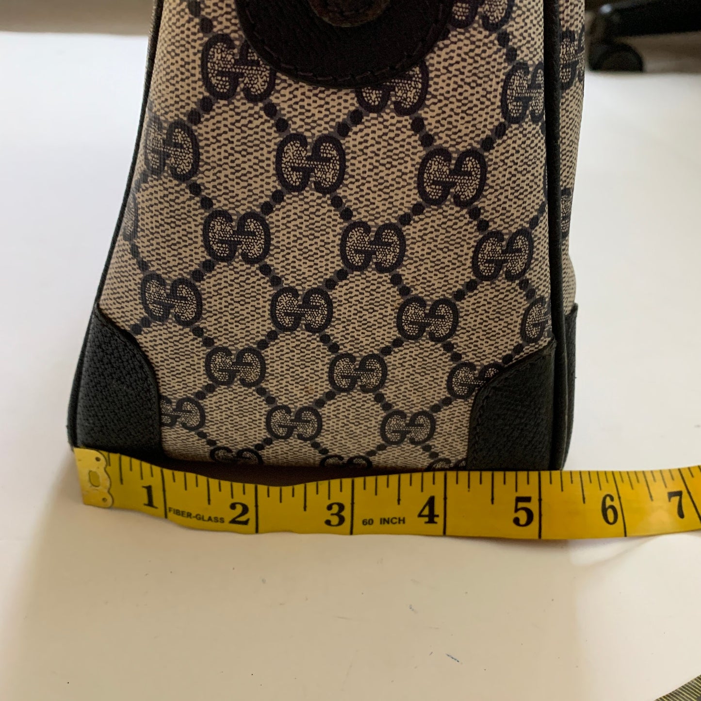 Vintage Gucci Boston Navy Blue Gray Handbag Purse Satchel Authentic