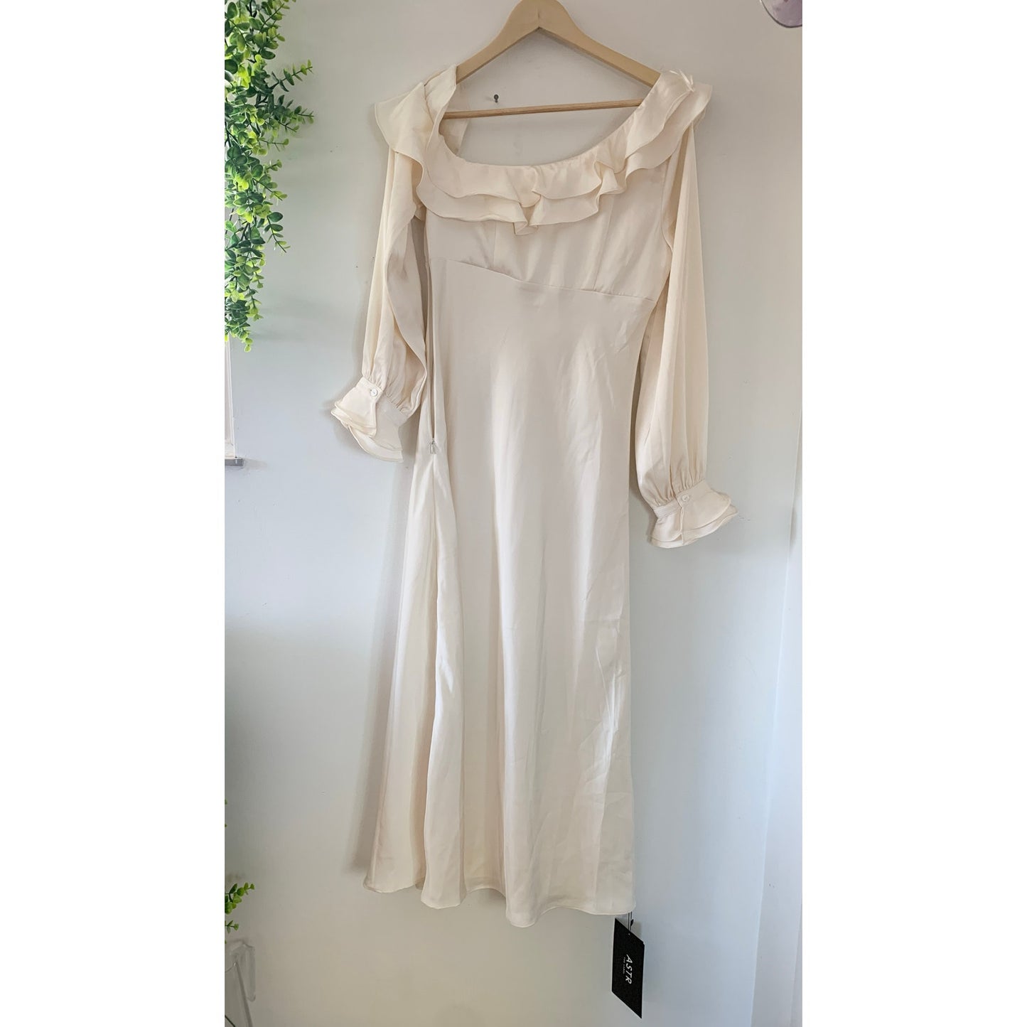 Astr The Label Coraline Satin Midi One Shoulder Draped Ivory Wedding Prom Dress