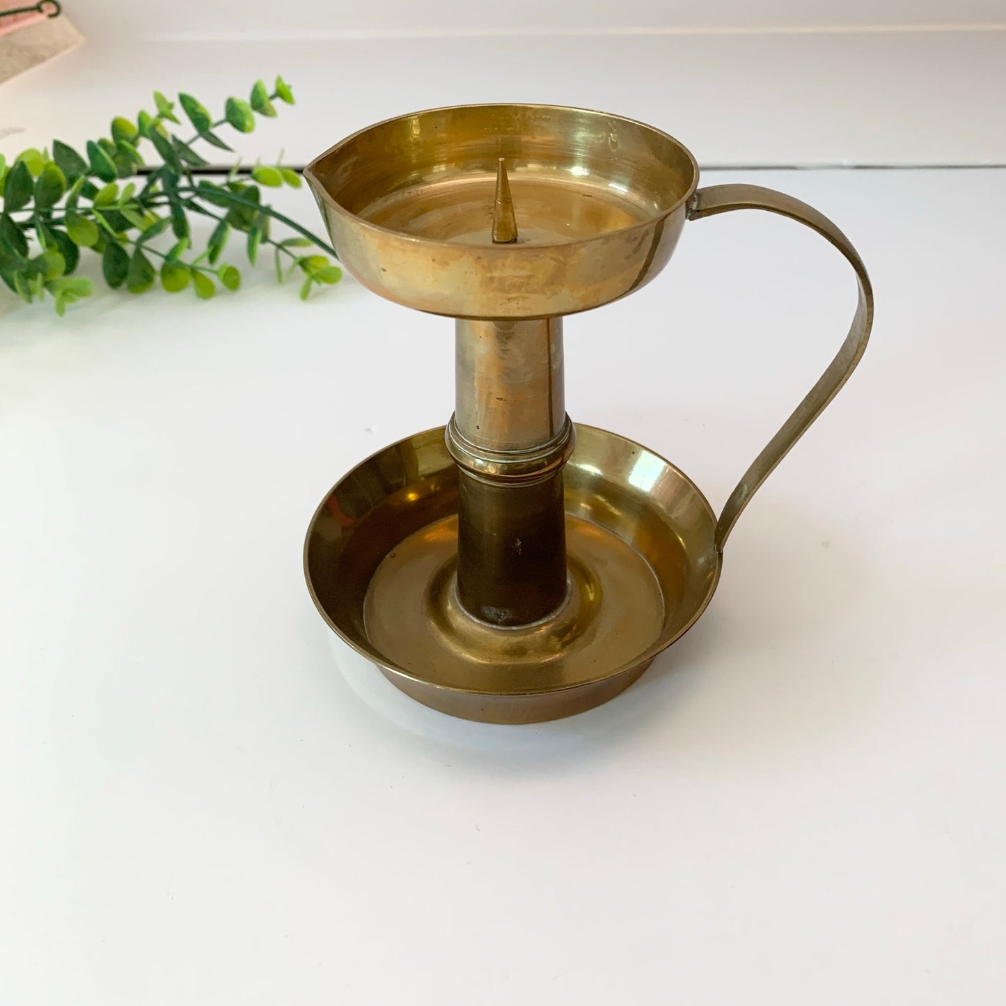 Vintage Brass Gold Candle Holder 6" with Handle
