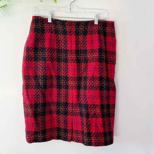Vintage Tartan Red Plaid Pencil Wool Skirt Kasper ASL 12