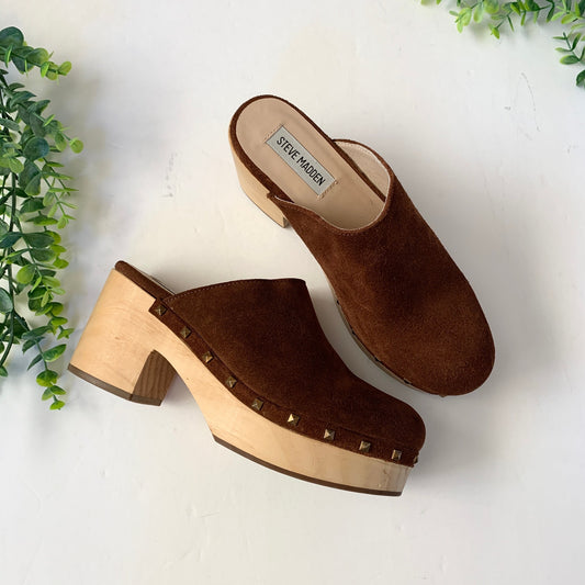 Suede Leather Brown Clogs - Steve Madden Brooklyn Fall Shoes