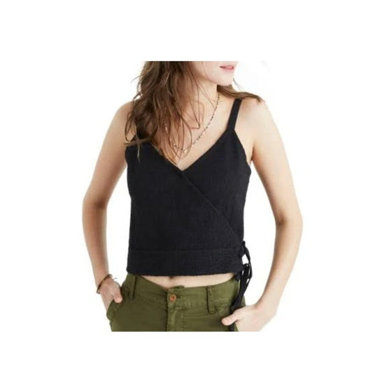 Madewell Chloe Cotton Blend Wrap Tank Top Black Shirt XS G6365