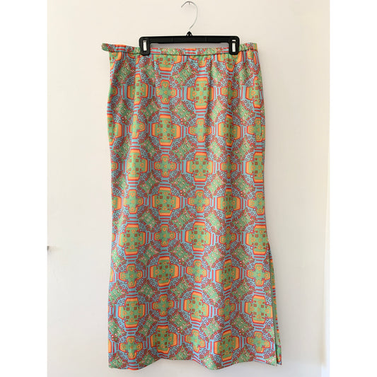 Vintage Green Orange Patterned Maxi Skirt 20