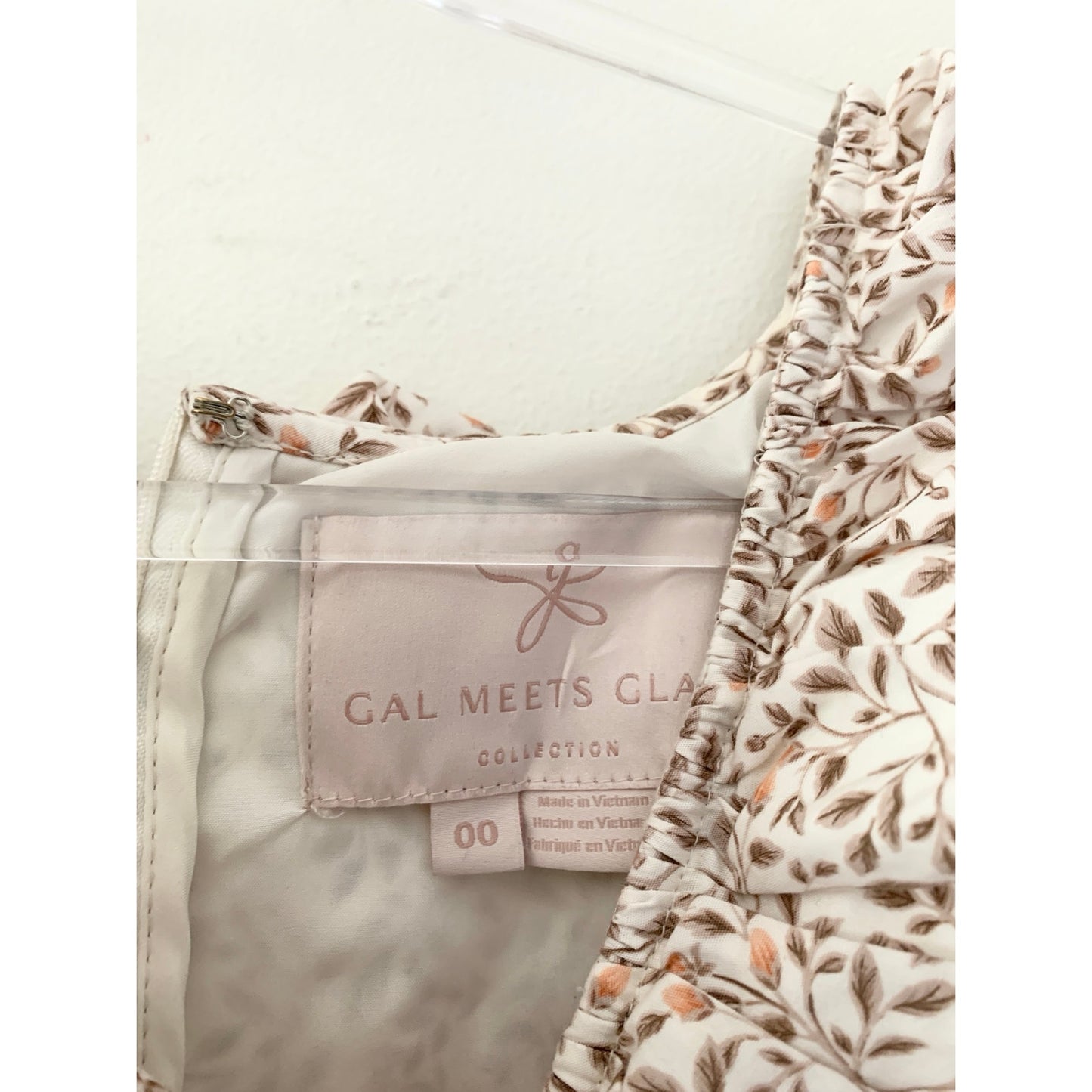 Gal Meets Glam Ruffle Neck Ditzy Floral Tan Cotton Jumpsuit