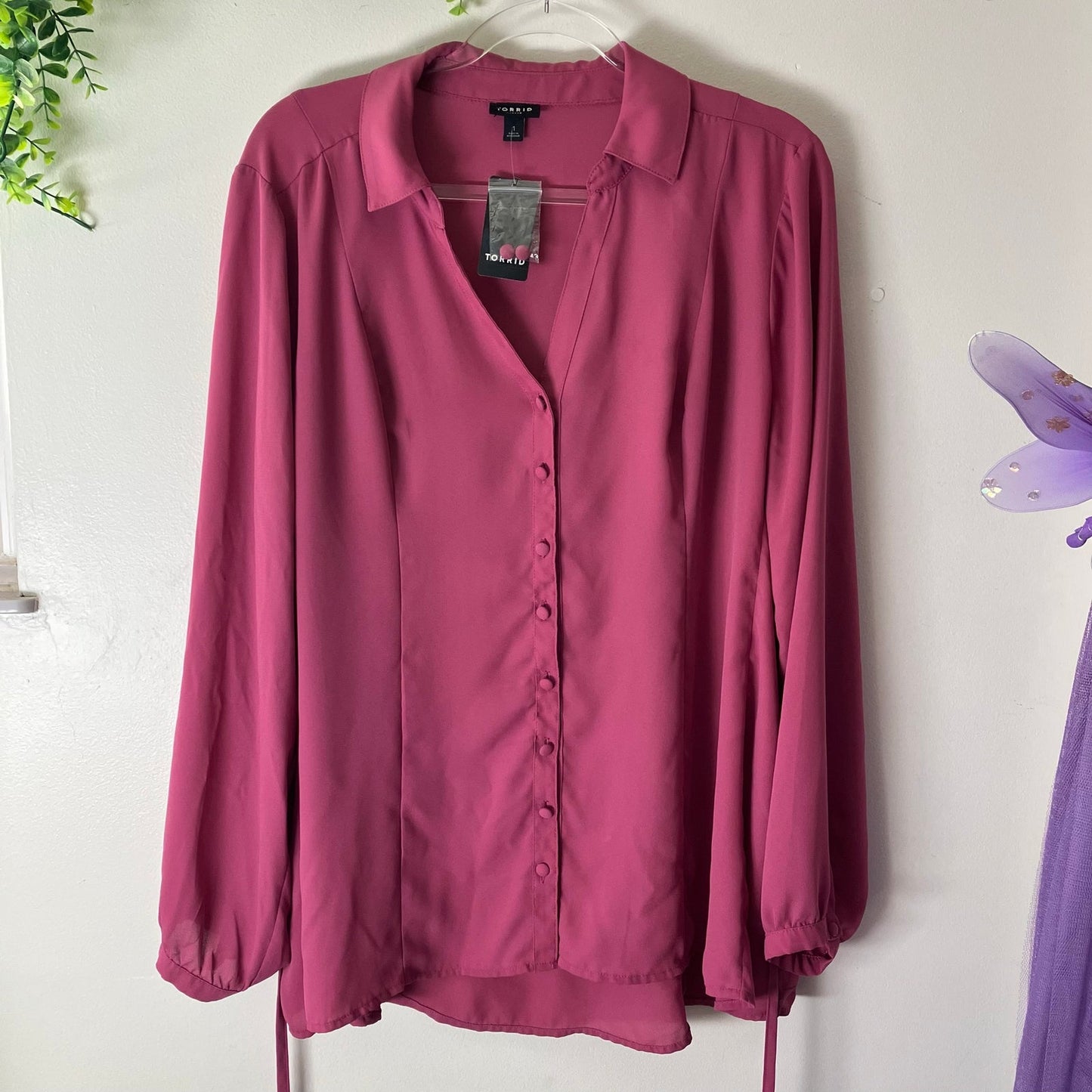 Torrid Harper Georgette Purple Mauve V Neck Back Tie Shirt Blouse New