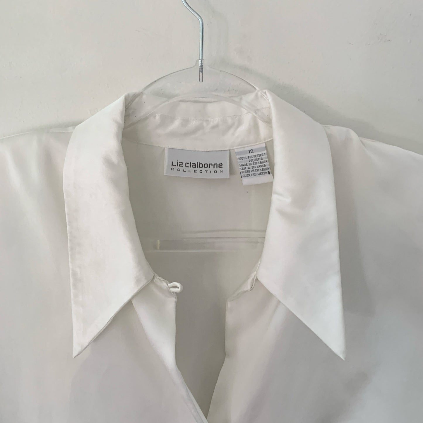 Liz Claiborne Vintage White Button Silky Polyester Collared Blouse 12
