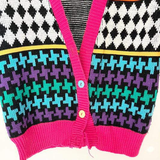 Vintage 1980s 1990s Kids LA Express Multicolor Knit Cardigan Sweater