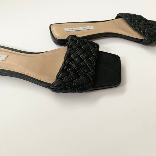Saks Fifth Avenue Black Woven Slide Sandal Shoes
