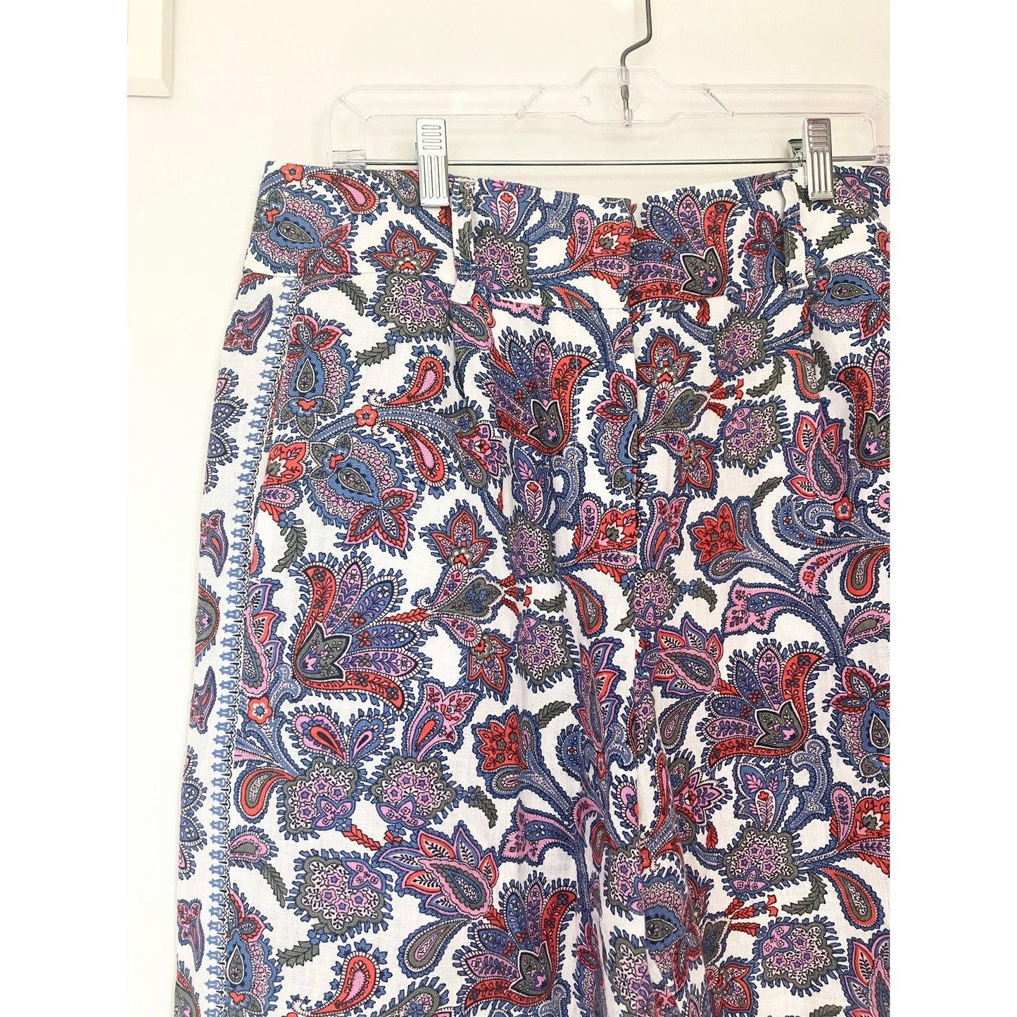 Boden Paisley High Waist Purple Wide Leg Linen Trouser Pants Petite