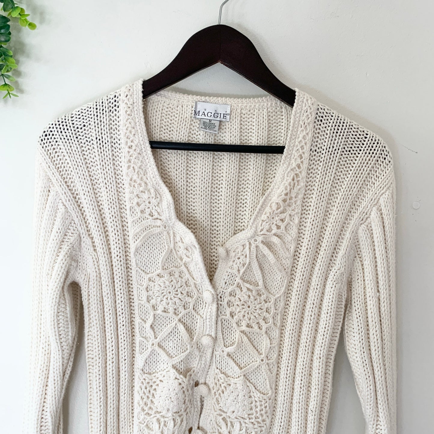 Just Maggie Vintage White Ramie Cotton Cardigan Knit Sweater Medium