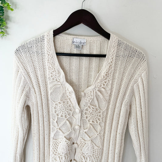 Just Maggie Vintage White Ramie Cotton Cardigan Knit Sweater Medium