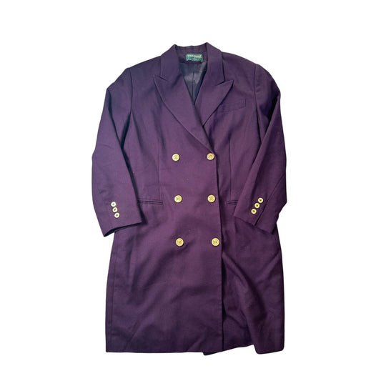 Harve Benard Petite Plum Purple Double Breasted Wool Vintage Long Blazer