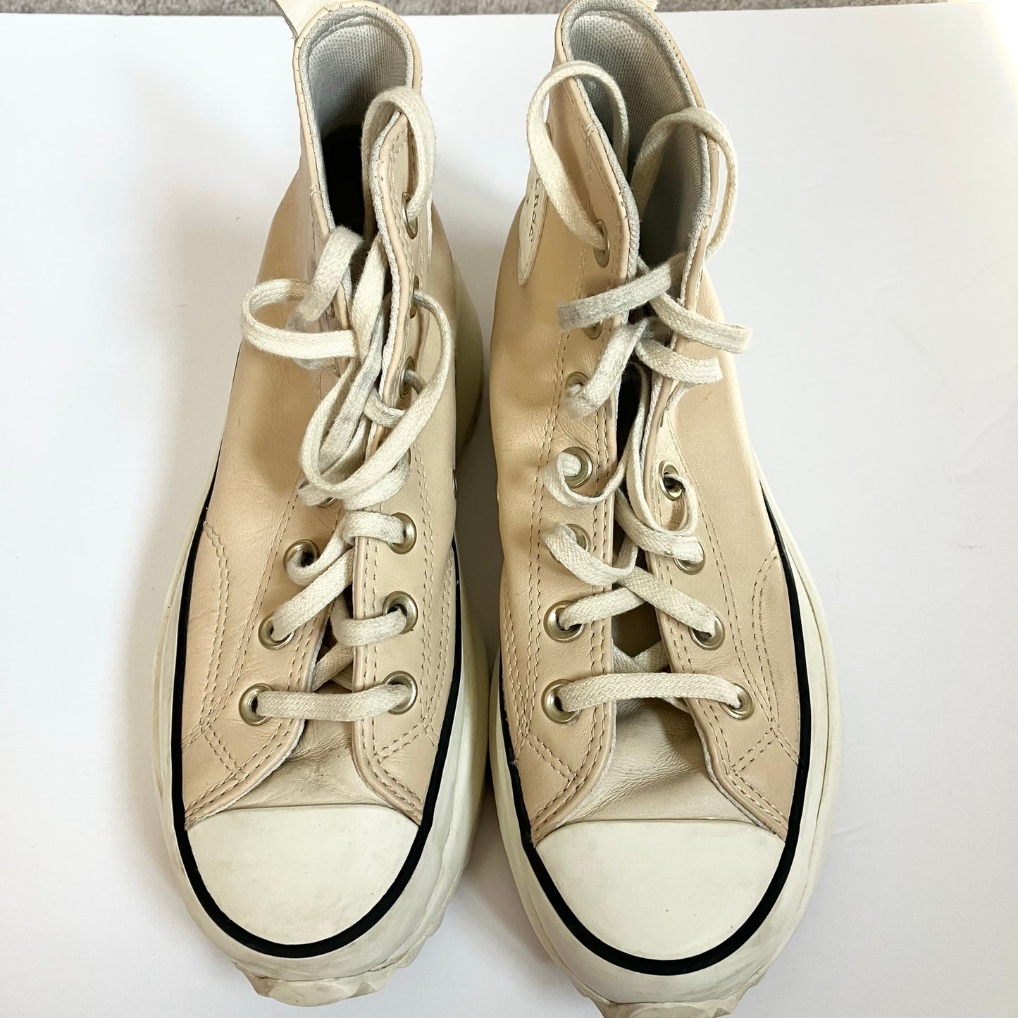 Converse Run Star Hike Platform Cream Two Tone Leather Sneakers Size 7 Women's