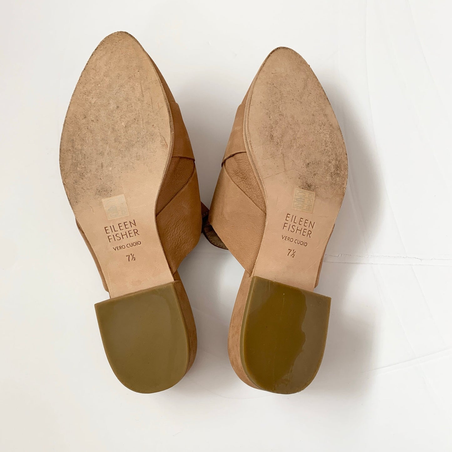 Eileen Fisher Bauer Tumbled Nubuck Tan Leather Mule Flat Shoes
