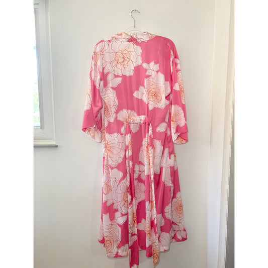 Natori Peony Sunset Floral Pink White Nightgown and Robe Set