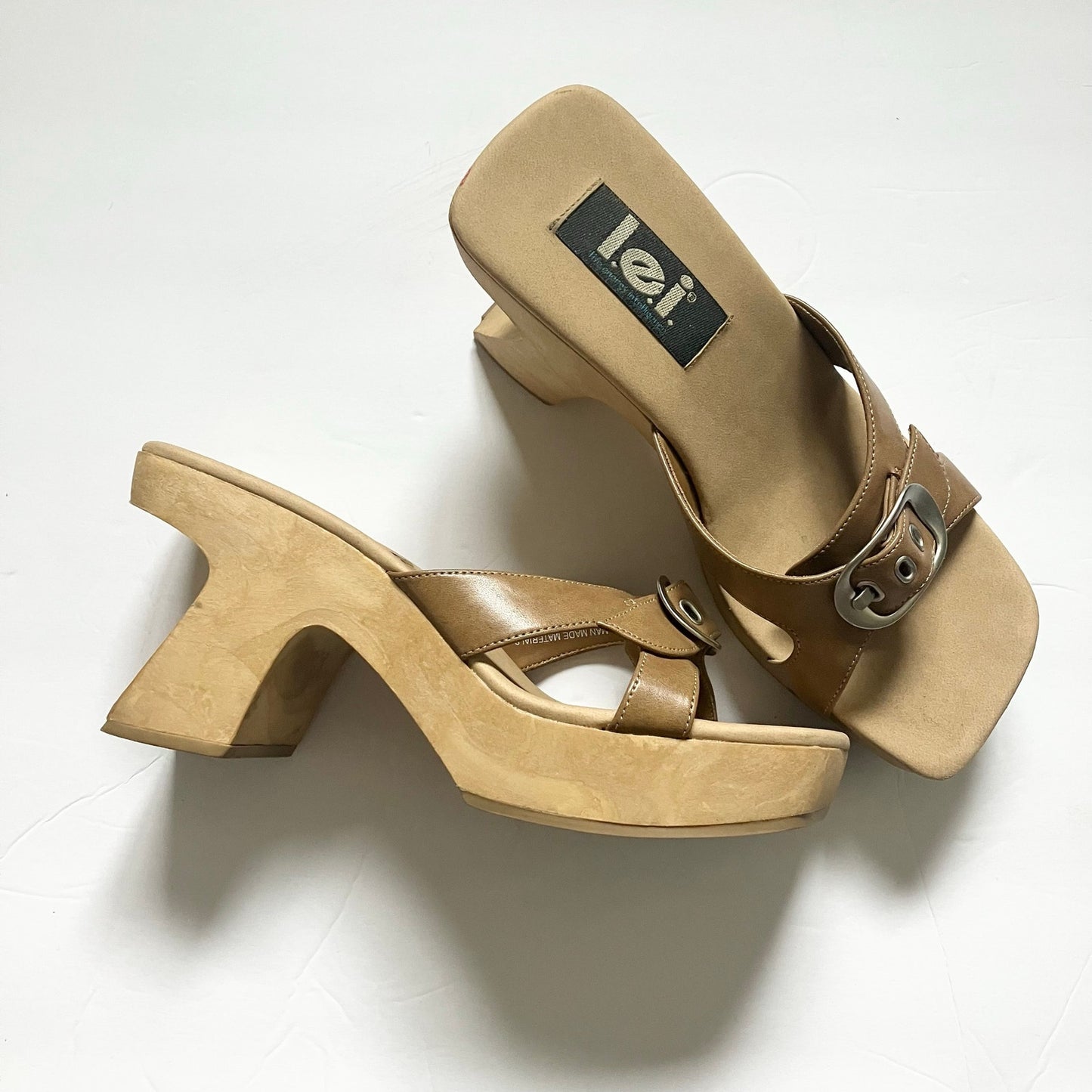 Vintage Y2K LEI Wedge Slip On Tan Sandals