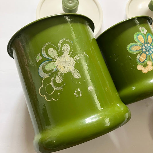 Vintage Kromex Aluminum Canister Set of 3 Mod Flower Power Floral 1970s