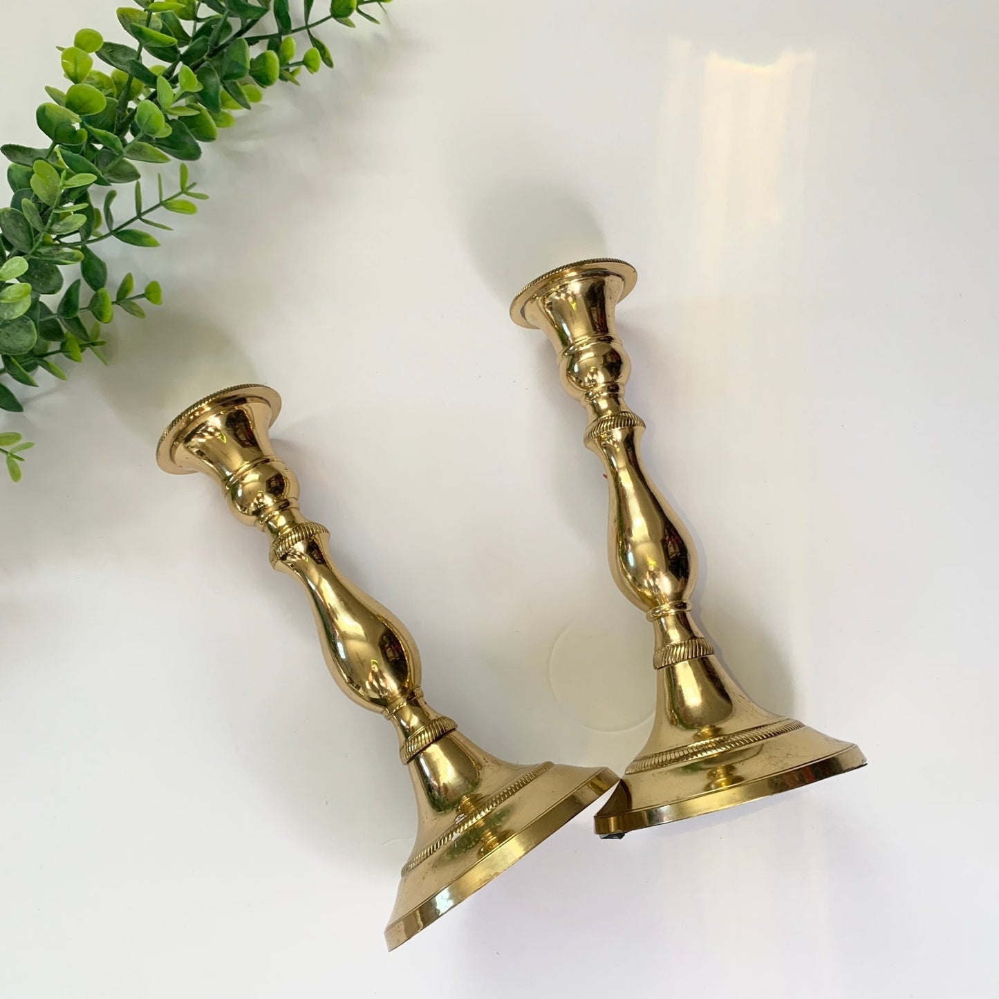 Vintage Andrea by Sadek Lacquered Gold Brass Taper 8" Candle Holders Set of 2