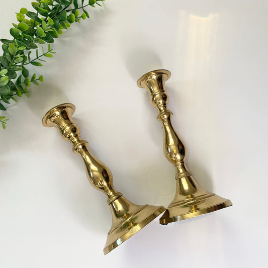 Vintage Andrea by Sadek Lacquered Gold Brass Taper 8" Candle Holders Set of 2