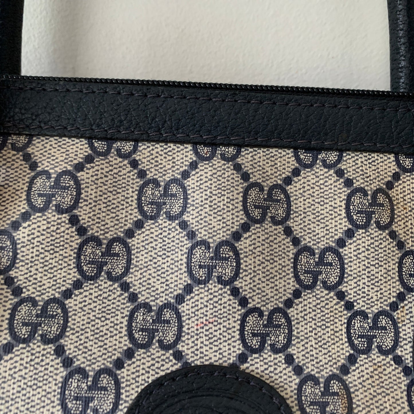 Vintage Gucci Boston Navy Blue Gray Handbag Purse Satchel Authentic