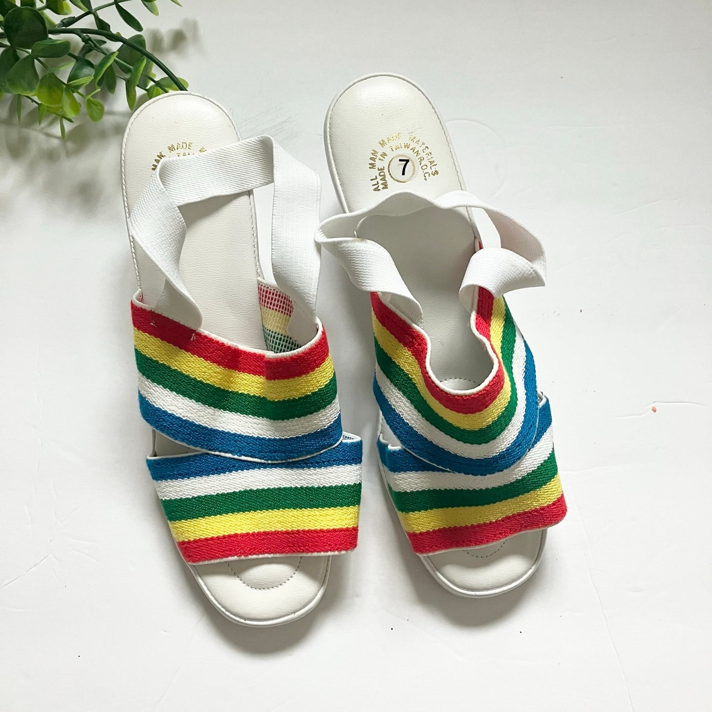 Vintage 70s 80s Rainbow Strap Wedge Sandals