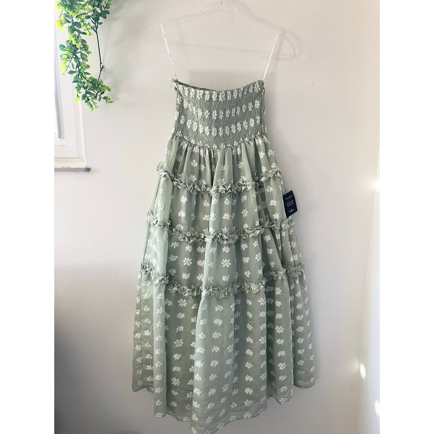 Lulu's Beautiful Sentiments Sage Floral Strapless Tiered Midi Dress